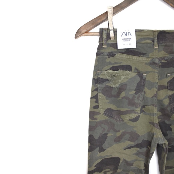 Zara NWT Camouflage High Rise Destroyed Skinny 2 4 - Picture 11 of 14